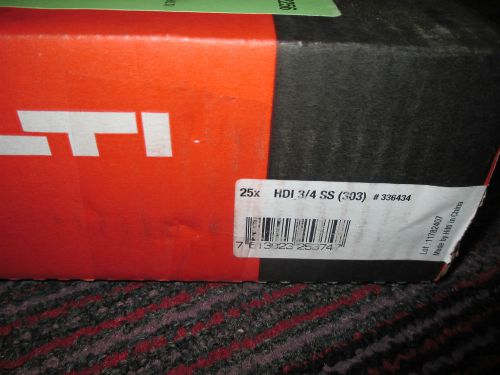 NEW HILTI BOX OF 25 DROP IN 3/4&#034; HDI 303 SS ANCHORS 336434, NIB READY TO WORK