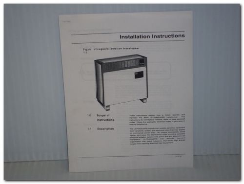 MGE ULTRAGUARD ISOLATION TRANSFORMER INSTALLATION INSTRUCTIONS MANUAL