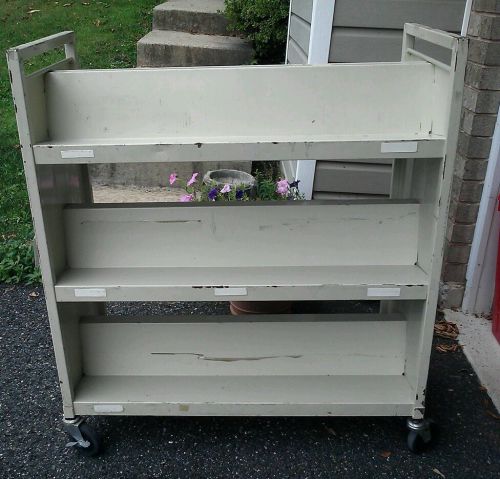 Vintage Heavy Metal Library Cart 6 Shelves Rolling Wheels Industrial Pick Up