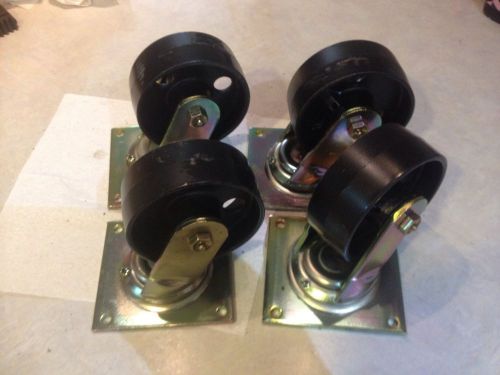 4 All Steel, Ball Bearing Swivel Caster 5&#034; x 2&#034; Wide Wheels By ERW, Heavy Duty