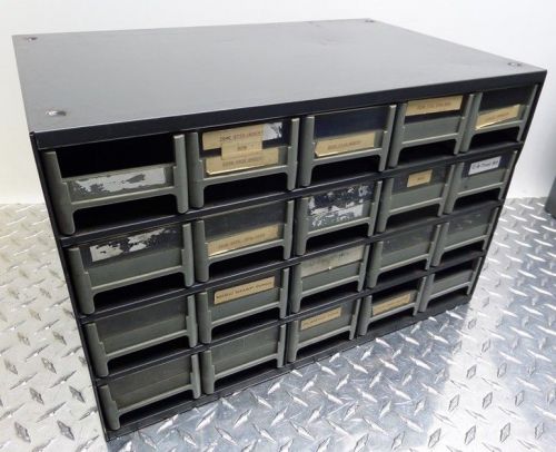 20 drawer bin cabinet w/ sunnen honing stones &amp; gauge plug inspection pins for sale