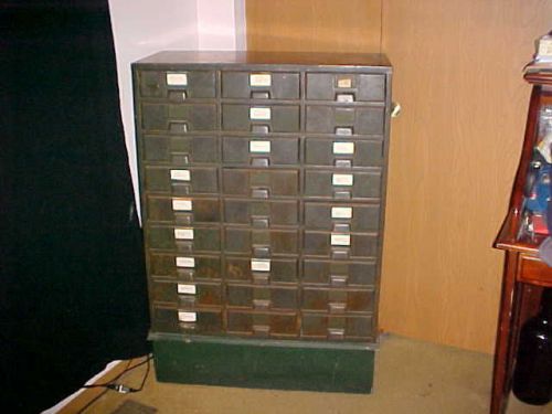 Vintage hobart 27 drawer industrial metal steel storage parts cabinet 31x36x 14 for sale