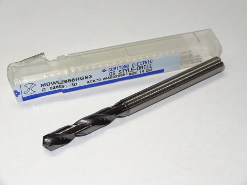 Sumitomo 17/64&#034; .2656&#034; 3xd solid carbide oil coolant-thru stub length gs-drill for sale