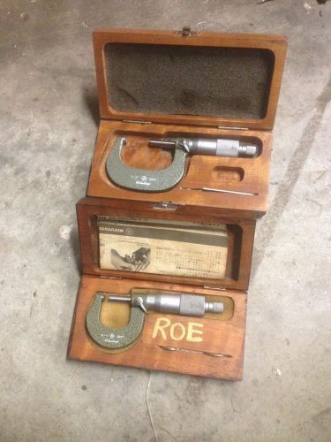 Mitutoyo Micrometers 103-260 &amp; 103-262 Carbide Faces Lock Ratchet Machinist Tool