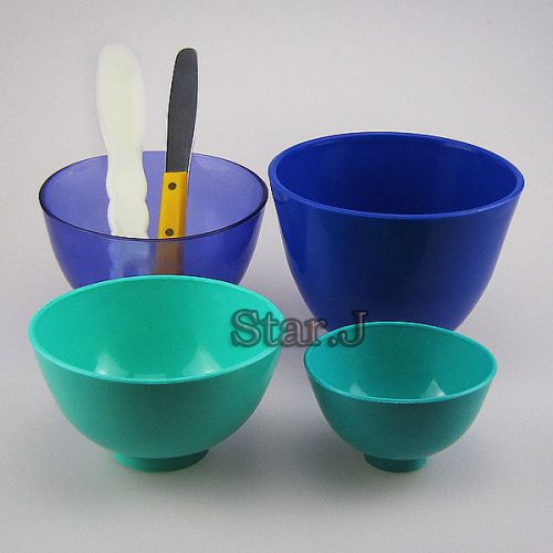 4 pcs new dental lab rubber mixing bowls + 2 spatulas for sale