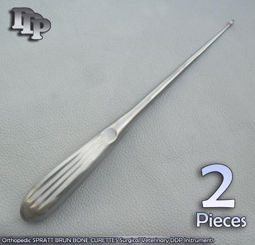 2 Pcs Orthopedic SPRATT BRUN BONE CURETTES 0/ 9&#034; Surgical DDP Instruments