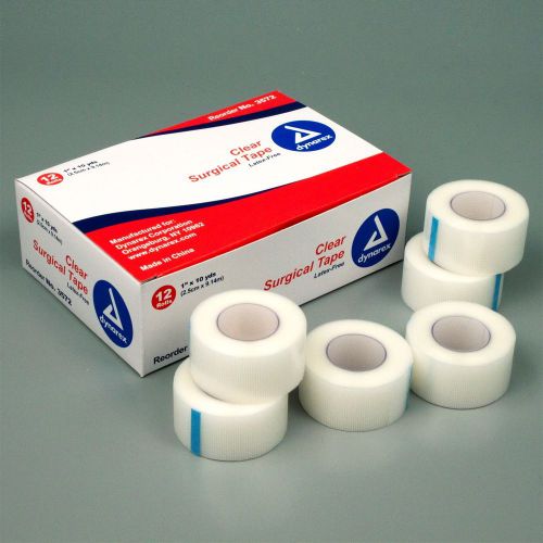 Dynarex 1&#034;x10yds clear surgical tape, 12 rolls, dyn3572 for sale