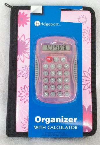 New bridgeport daily organizer portfolio, pink flowers, calculator, address, 9.5 for sale