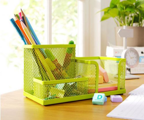 Green Metal Mesh Desk Organizer Desktop Pen Holder For Home Office Dorm