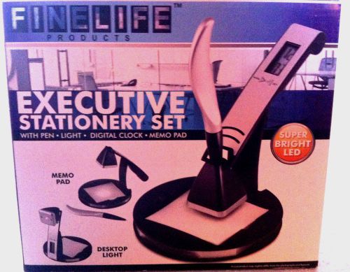 Executive Stationery Set Office Desk Accessory W/ Pen, Clock, Light, Memo Pad