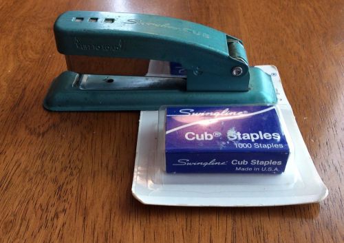 VINTAGE SWINGLINE CUB STAPLER TEAL GREEN MID CENTURY OFFICE + STAPLES DESKTOP