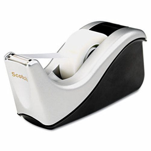 Scotch Value Desktop Tape Dispenser, Attached 1&#034; core, Black/Silver (MMMC60ST)