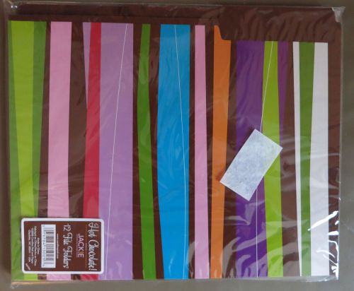 12 Jackie FILE FOLDERS 1/3 cut Multi Color Stripe LETTER SIZE brown inside NEW