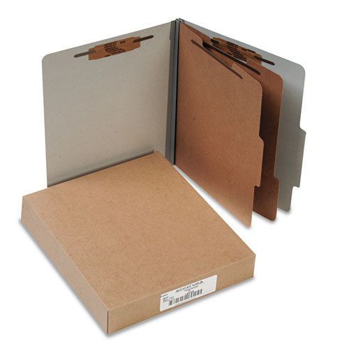 Pressboard 25-Pt. Classification Folders, Letter, Six-Section, Mist Gray, 10/Box