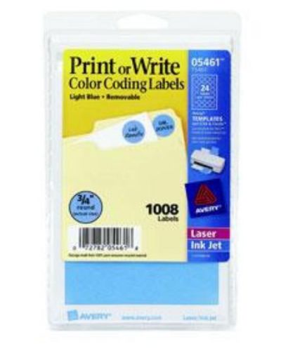 Avery labels print or write round 3/4&#039;&#039; diameter light blue t546 1008 count for sale