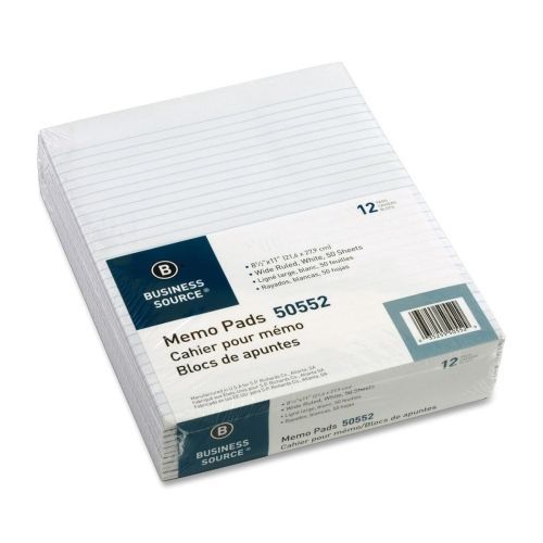 Business Source Memorandum Pad -50 Sht -Wide Ruled -8.5&#034;x11&#034;- 12/PK - BSN50552