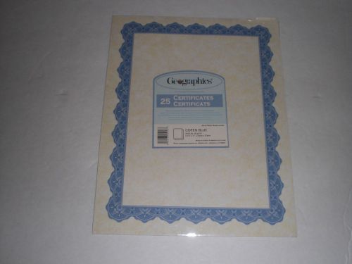 GEOGRAPHICS 25 CERTIFICATES COPEN BLUE 8 1/2&#039;&#039; X 11&#039;&#039;