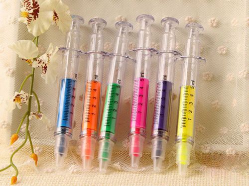 6pc Stationery Needle Tube Highlighter Marker Nite Writer Pen 6Colors