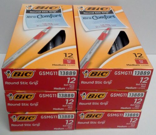 BIC Xtra Comfort Round Stic Grip Ballpoint Pens, Medium, Red, Dozen