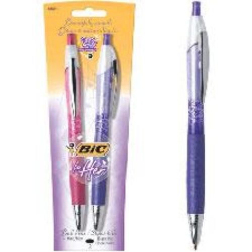 Bic for her ball pens medium point black ink metal clips 2 pack for sale