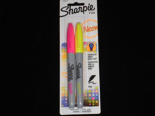 Sharpie Neon Permanent Markers (Fine Point, 2 Count, Pink &amp; Yellow, *New*)
