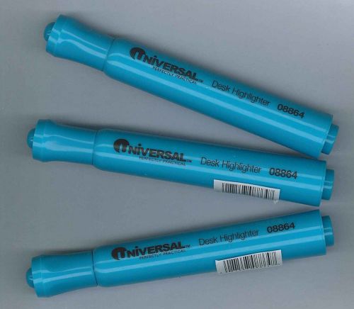 Lot of 3 Flourescent Blue Universal Chisel Felt Tip Highlighters