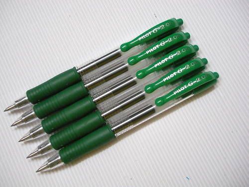 12pcs Pilot  retractable G-2 0.5mm extra fine roller ball pen Green(Japan)