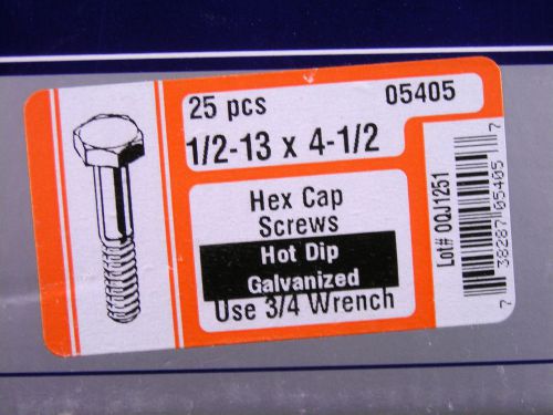 MIDWEST #05405 1/2-13X4 1/2 HEX CAP SCREWS HOT DIP GALVANIZED 25 PCS