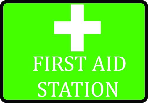 First aid station bright green sign company office important area plaque signs for sale