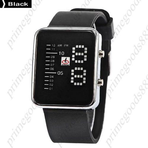 Unisex digital square dial blue led wrist wristwatch silicon band in black for sale