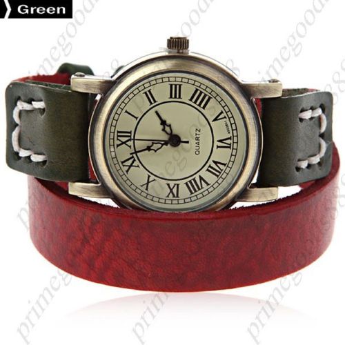 Classic Double Wrap PU Leather Lady Ladies Wrist Quartz Wristwatch Women&#039;s Green