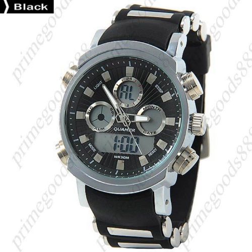 Lcd led waterproof analog digital quartz alarm date men&#039;s wristwatch black for sale