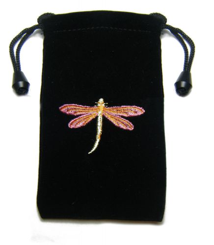 POUCH / PURSE - DRAGONFLY - 5 x 3.25 inch Black Velour - Joy, Clarity, Awareness