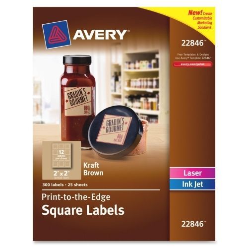 Avery print-to-edge kraft brown square labels - 2&#034;wx2&#034;l - 300 / pack for sale