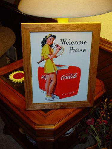 COCA COLA CUSTOM CEDAR FRAMED VINTAGE RETRO TIN TENNIS BAR SIGN