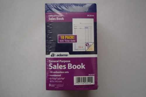 Adams Sales Book, DC3510 Carbonless, 3-11/32&#034; x 5-5/8&#034; PACK OF 10 BOOKS.