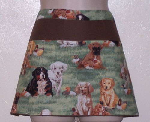 6589 Hand Made waitress half APRON,3 pockets,Lounging Dogs --- free ship