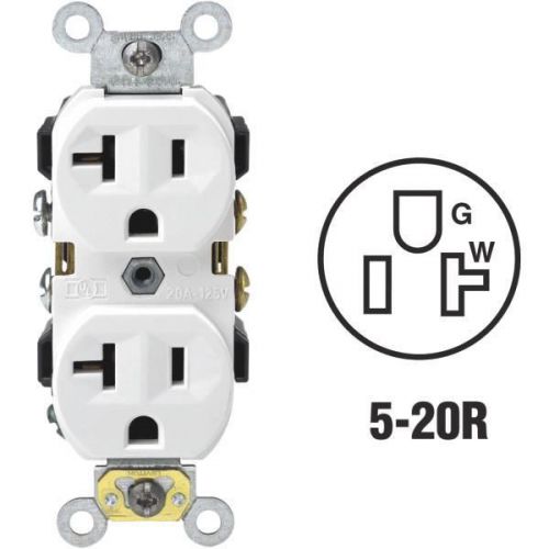 Leviton S02-CR20-0WS Heavy-Duty Duplex Outlet-WHT DUPLEX OUTLET