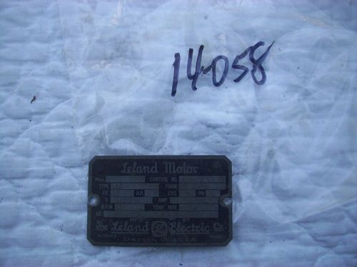 Name &amp; Model Plate or badge from Vintage Leland 1/2 HP Electric Motor Dayton Oh.