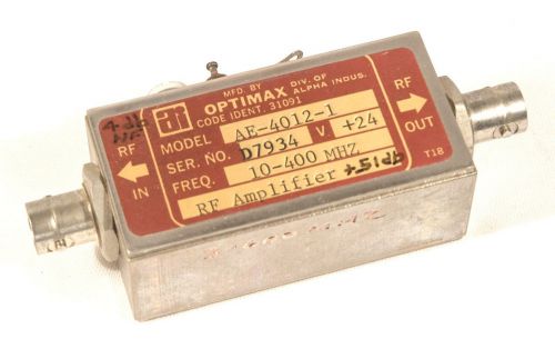 OPTIMAX RF AMPLIFIER  MOD AE-4012-1 4 DB NOISE  51 DB GAIN  10-400 MHZ