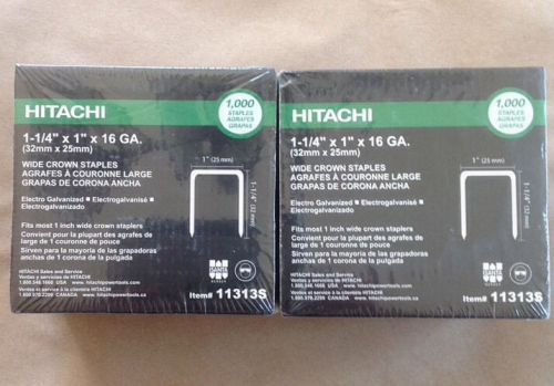 LOT OF 2 - Hitachi 1-1/4&#034; x 1&#034; x 16 GA. Wide Crown Staples QTY: 1000 PER BOX