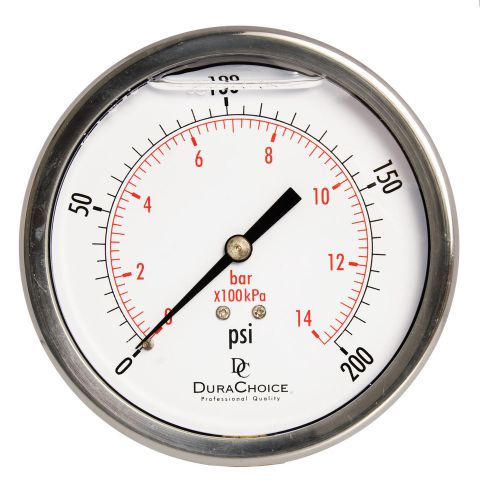 4&#034; Oil Filled Pressure Gauge - SS/Br 1/4&#034; NPT Center Back 200PSI