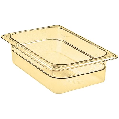 CAMBRO 1/4 GN HIGH HEAT FOOD PAN, 2 1/2&#034; DEEP, 6PK AMBER 42HP-150