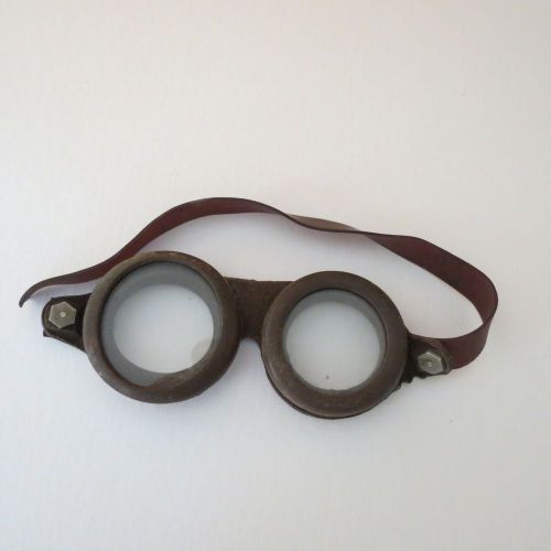 Antique rubber &amp; glass safety/motorcycle/pilot/steampunk goggles for sale