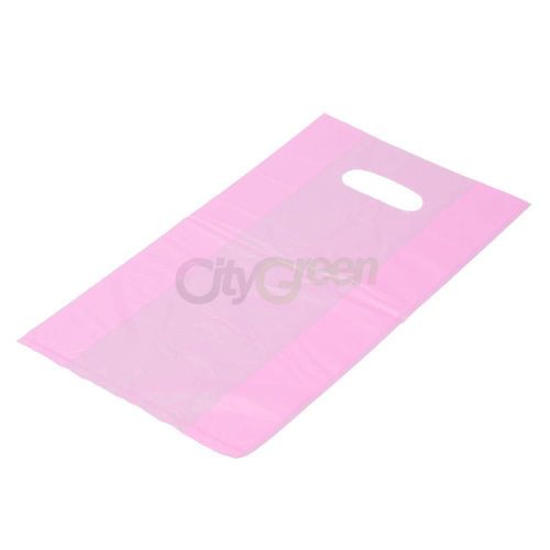 100 qty.pink plastic t-shirt retail shopping packing bags handles medium 7x3x12 for sale