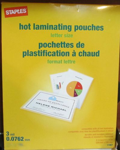 STAPLES HOT LAMINATING POUCHES LETTER SIZE 48 POUCHES