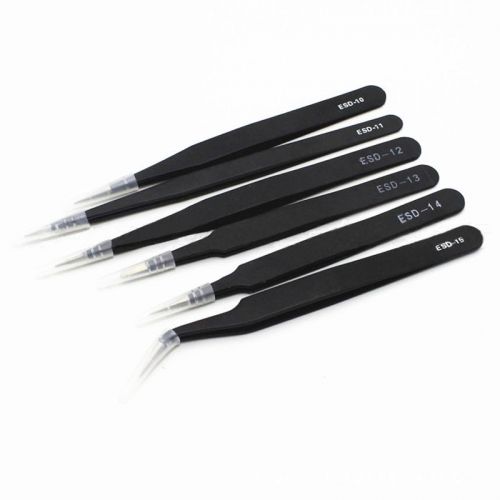 6pcs ESD Safe Stainless Steel Antistatic Tweezers Maintenance Repair Tool Kits