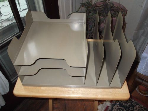 Vintage Mid Century Desk Top Metal Paper File Organizer Tray Industrial Office