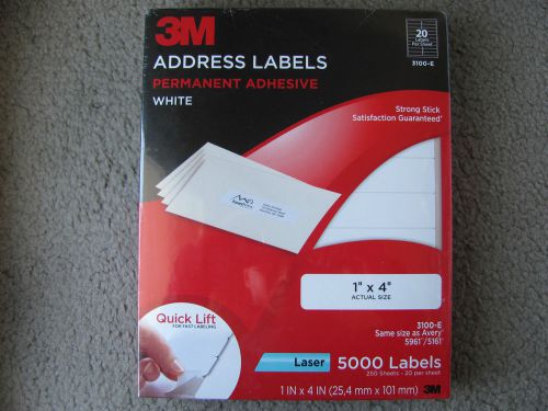 New 3M Address Labels Permanent Adhesive White 3100-E (1” x 4”) 5000 Labels