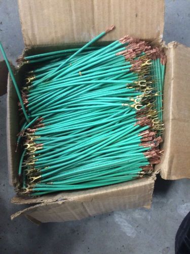 (1000 pc) Green #14 Stranded 7.5&#034; Grounding Forked Pigtail Terminal Copper FS